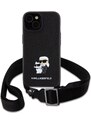 Guess Ochranný kryt s crossbody popruhem pro iPhone 15 - Karl Lagerfeld, Saffiano Metal Karl and Choupette Black