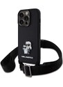 Ochranný kryt s crossbody popruhem pro iPhone 15 Pro - Karl Lagerfeld, Saffiano Metal Karl and Choupette Black