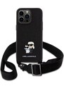 Ochranný kryt s crossbody popruhem pro iPhone 15 Pro MAX - Karl Lagerfeld, Saffiano Metal Karl and Choupette Black