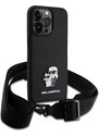 Ochranný kryt s crossbody popruhem pro iPhone 15 Pro MAX - Karl Lagerfeld, Saffiano Metal Karl and Choupette Black