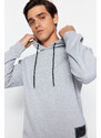 Trendyol Gray Regular/Normal Cut Contrast Label Thick Sweatshirt with Fleece Inside