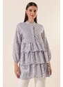 By Saygı Longitudinal Stripe Half Pats Layered See-through Tunic Blouse Blue