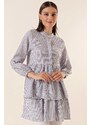 By Saygı Longitudinal Stripe Half Pats Layered See-through Tunic Blouse Blue