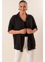 By Saygı Large Size Ayrobin Tunic Shirt with Belted Waist and Buttoned Front