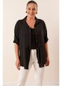 By Saygı Large Size Ayrobin Tunic Shirt with Belted Waist and Buttoned Front