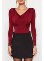 Trendyol Burgundy Degajee Collar Knitted Bodysuit