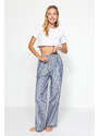 Trendyol Blue Premium Striped Pajama bottoms with fastening detail, wide fit