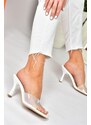 Fox Shoes White Women's Transparent Looking Thick Heeled Slippers