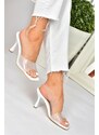 Fox Shoes White Women's Transparent Looking Thick Heeled Slippers