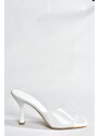 Fox Shoes White Women's Transparent Looking Thick Heeled Slippers