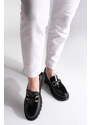 Marjin Women's Loafers High Sole Buckle Casual Shoes Kinles Black