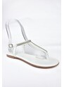 Fox Shoes M272025009 White Stone Detailed Flip-Flops Sandals