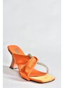 Fox Shoes Orange Satin Evening Dress with Stones and Heels Slippers