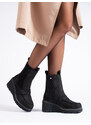 GOODIN Black suede boots, Shelvt heeled ankle boots