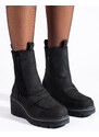 GOODIN Black suede boots, Shelvt heeled ankle boots