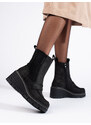 GOODIN Black suede boots, Shelvt heeled ankle boots