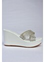 Fox Shoes P572282109 Women's White Stone Detailed Wedge Heels Women's Slippers