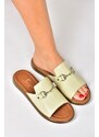 Fox Shoes Beige Genuine Leather Women's Daily Slippers