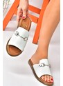 Fox Shoes White Genuine Leather Women's Daily Slippers