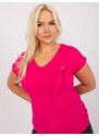 Fashionhunters Fuchsiová dámská halenka plus size s mašlí