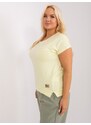 Fashionhunters Světle žlutá dámská basic halenka plus size s kulatým výstřihem