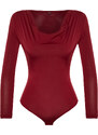 Trendyol Burgundy Degajee Collar Knitted Bodysuit