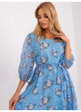 Fashionhunters Modré oversize šaty s květinovým potiskem