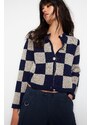 Trendyol Námořnický modrý pléd / kostkovaný pletený svetr