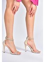 Fox Shoes Beige Women's Evening Dress Shoes with Single Strap Stones