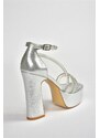 Fox Shoes Silver Glitter Platform Thick Heels Women's Evening Dress Shoes