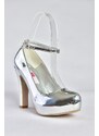 Fox Shoes Silver Mirrored Platform Heels, Women's Evening Dress Shoes