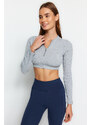 Trendyol Gray Melange Ribbed and Zipper Detail Yoga Knitted Sports Top/Blouse