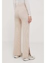 Kalhoty s příměsí vlny Calvin Klein béžová barva, široké, high waist
