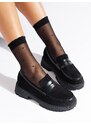 Suede black women's loafers Shelvt