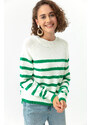 Lafaba Dámský zelený oversize pruhovaný pletený svetr