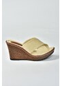 Fox Shoes Women's Beige Cross-Bottom Linen Slippers