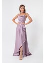 Lafaba Women's Lilac Volleyball Satin Evening &; Prom Dress with a slit