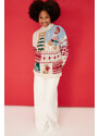 Trendyol Stone Christmas Themed Oversize Soft Textured Patterned Knitwear Sweater