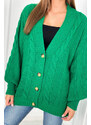 K-Fashion Svetr na knoflíky s buffovými rukávy zelený