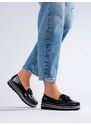 GOODIN Lacquered black loafers on the Shelvt platform