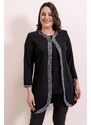 By Saygı Front And Sleeve Ends Silvery Crepe Inner Jacket Lycra Blouse Plus Size 2 Set Black