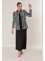 By Saygı Sleeveless Long Lined Crepe Dress Zebra Patterned Foil Sequin Jacket B.B. Double Team