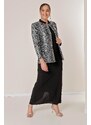 By Saygı Sleeveless Long Lined Crepe Dress Zebra Patterned Foil Sequin Jacket B.B. Double Team