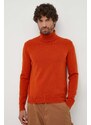 Kašmírový svetr United Colors of Benetton oranžová barva, lehký, s golfem