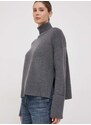 Vlněný svetr Calvin Klein dámský, šedá barva, hřejivý, s golfem