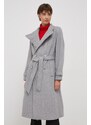 Vlněný kabát Dkny šedá barva, přechodný, dvouřadový