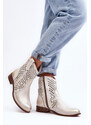 Lewski Shoes Kožené zlaté dierkované kovbojské čižmy Lewski