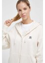 Mikina adidas Originals dámská, béžová barva, s kapucí, hladká, IJ5419