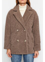 Trendyol Mink Premium Oversize plyšový kabát se širokým střihem