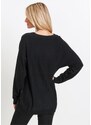 bonprix Dlouhý pulovr se štrasovou aplikací srdíček Černá